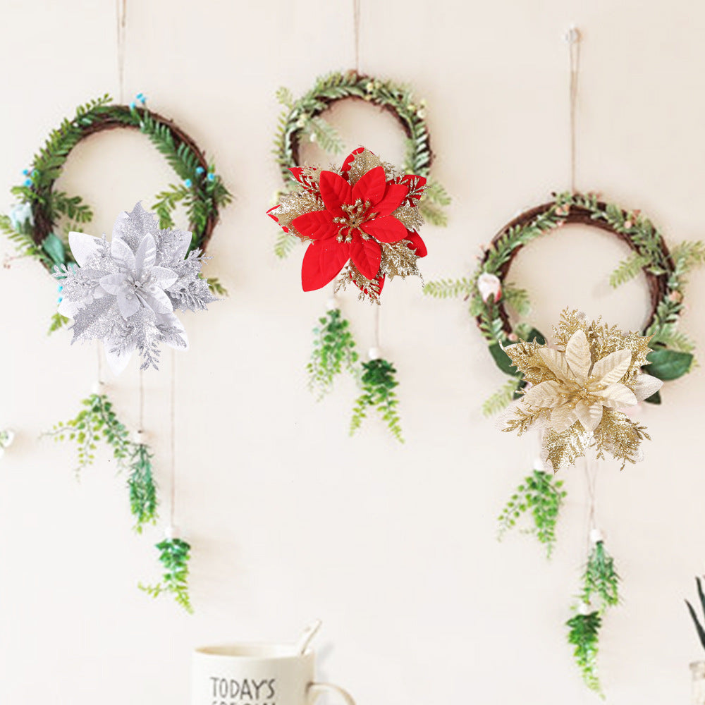 Wholesale Christmas Plastic Gold Powder Flower Christmas Tree Decoration Accessories